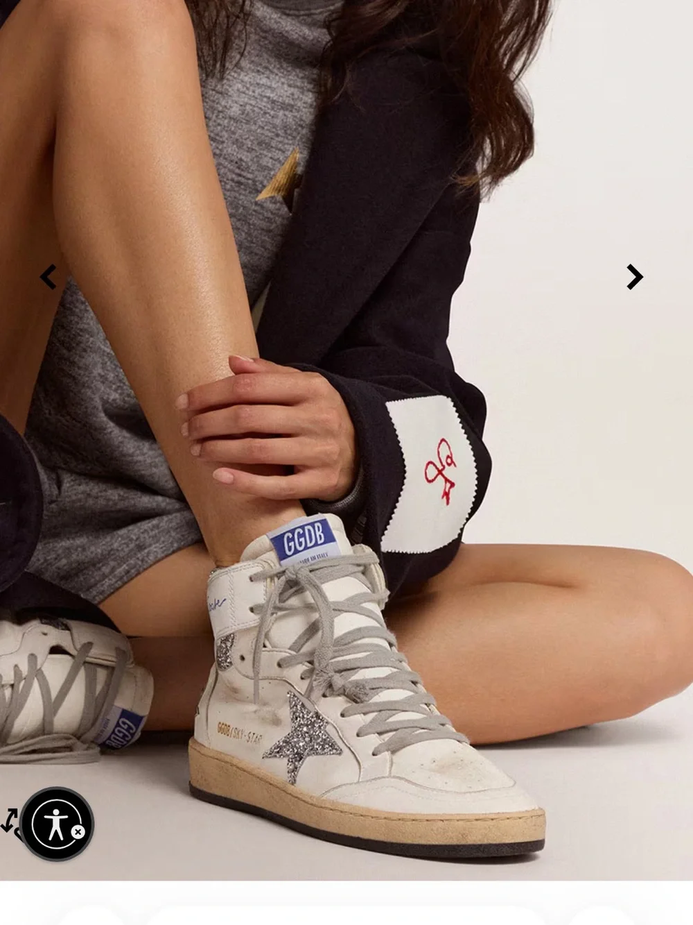 Golden Goose Cream High-Top Sneakers with Silver Glitter Star Accent - Picture 2 of 7